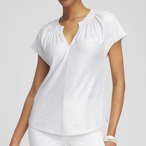 Chico's Linen Span Metallic Foil knit blouse top in Alabaster NWT Sz-3 (XL)  L17